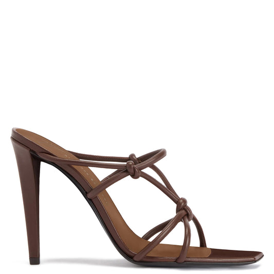 Brown Key Mule 90 Knotted Leather Open-Toe Heeled Sandals