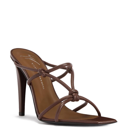 Brown Key Mule 90 Knotted Leather Open-Toe Heeled Sandals