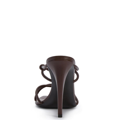 Brown Key Mule 90 Knotted Leather Open-Toe Heeled Sandals