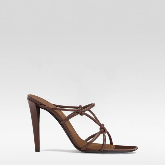 Brown Key Mule 90 Knotted Leather Open-Toe Heeled Sandals