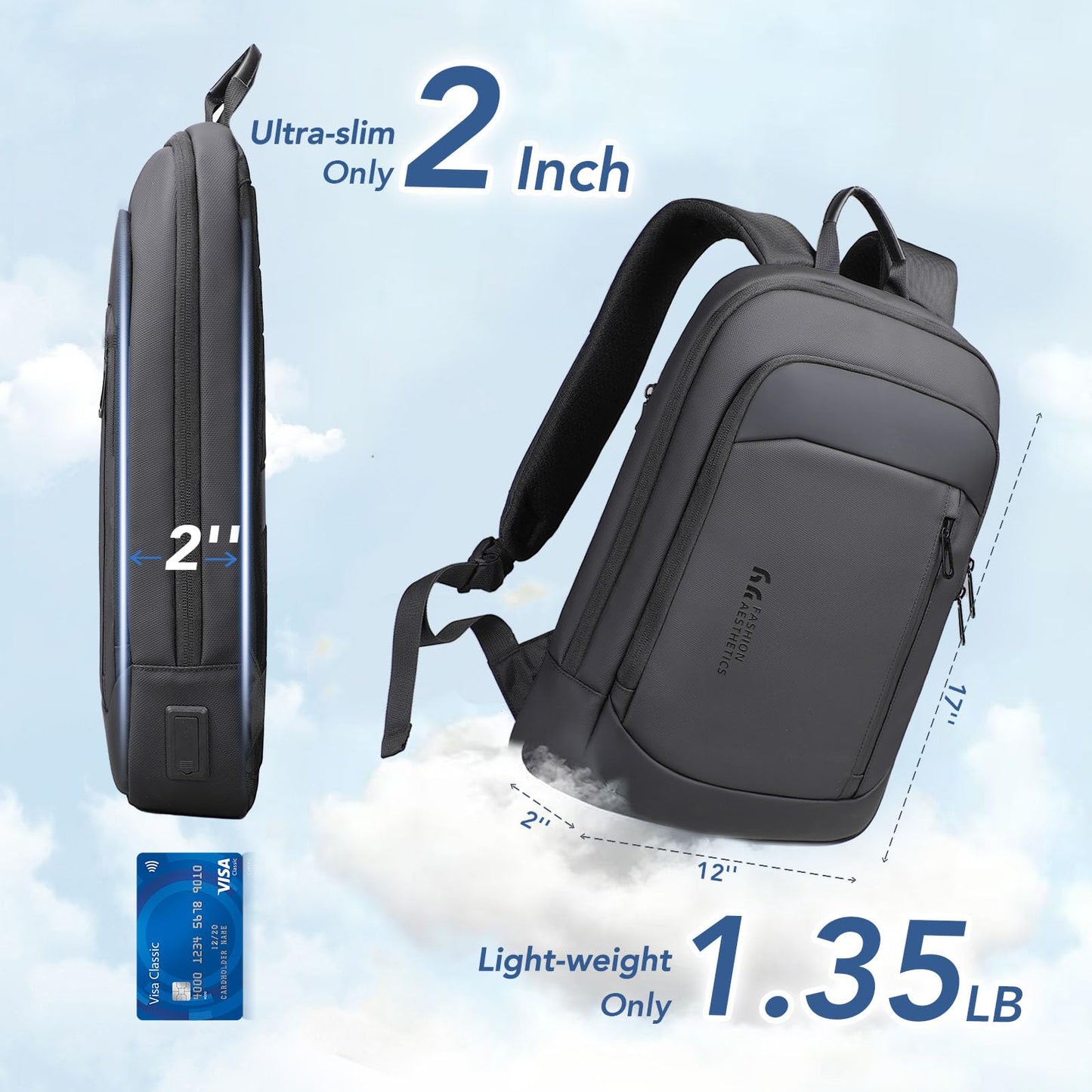 Slim Water Resistant 15.6 Laptop Backpack for Men Work Travel