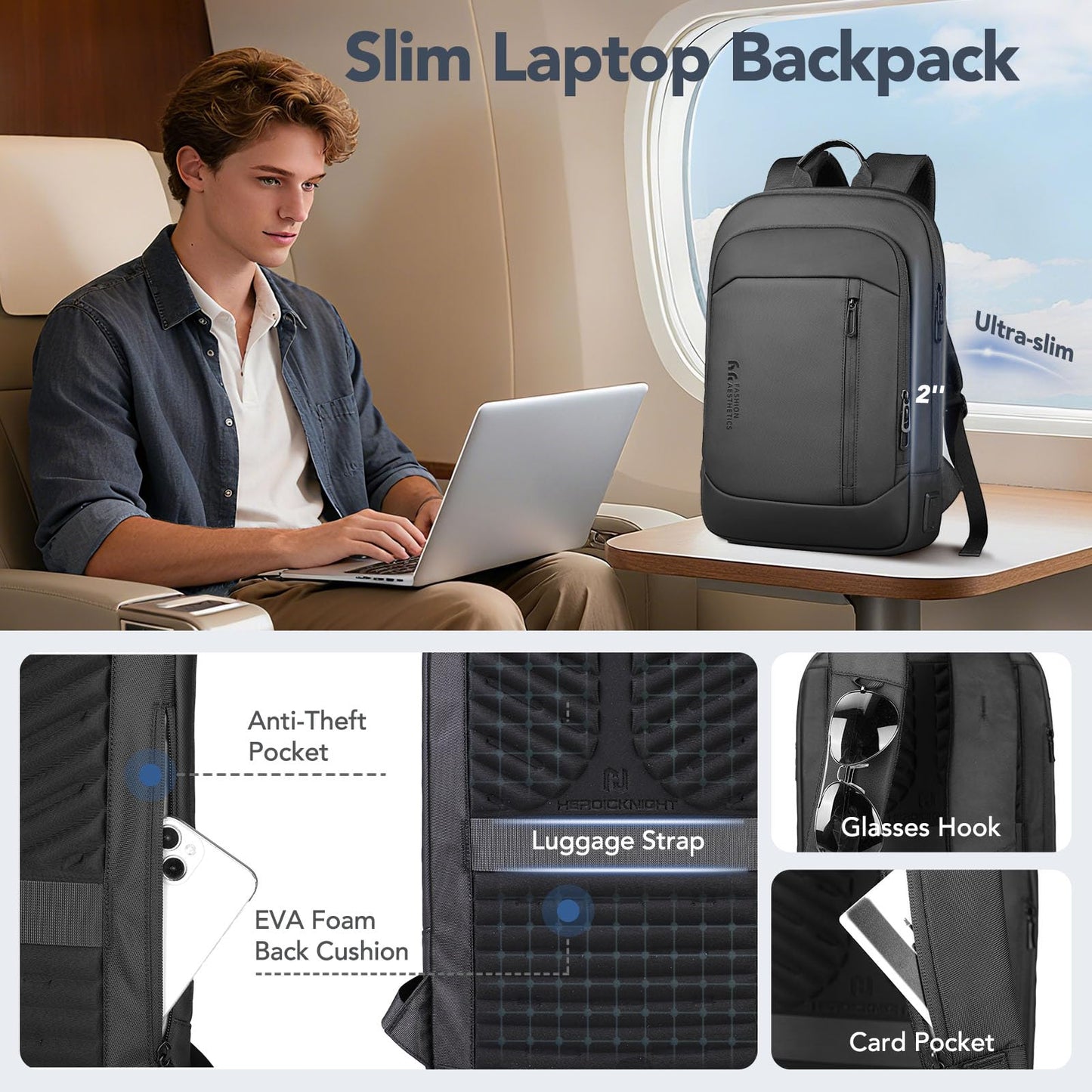 Slim Water Resistant 15.6 Laptop Backpack for Men Work Travel