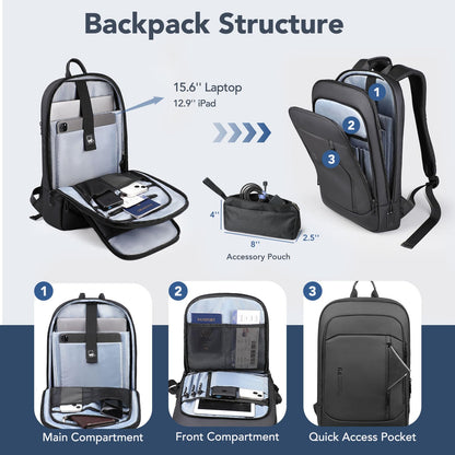 Slim Water Resistant 15.6 Laptop Backpack for Men Work Travel