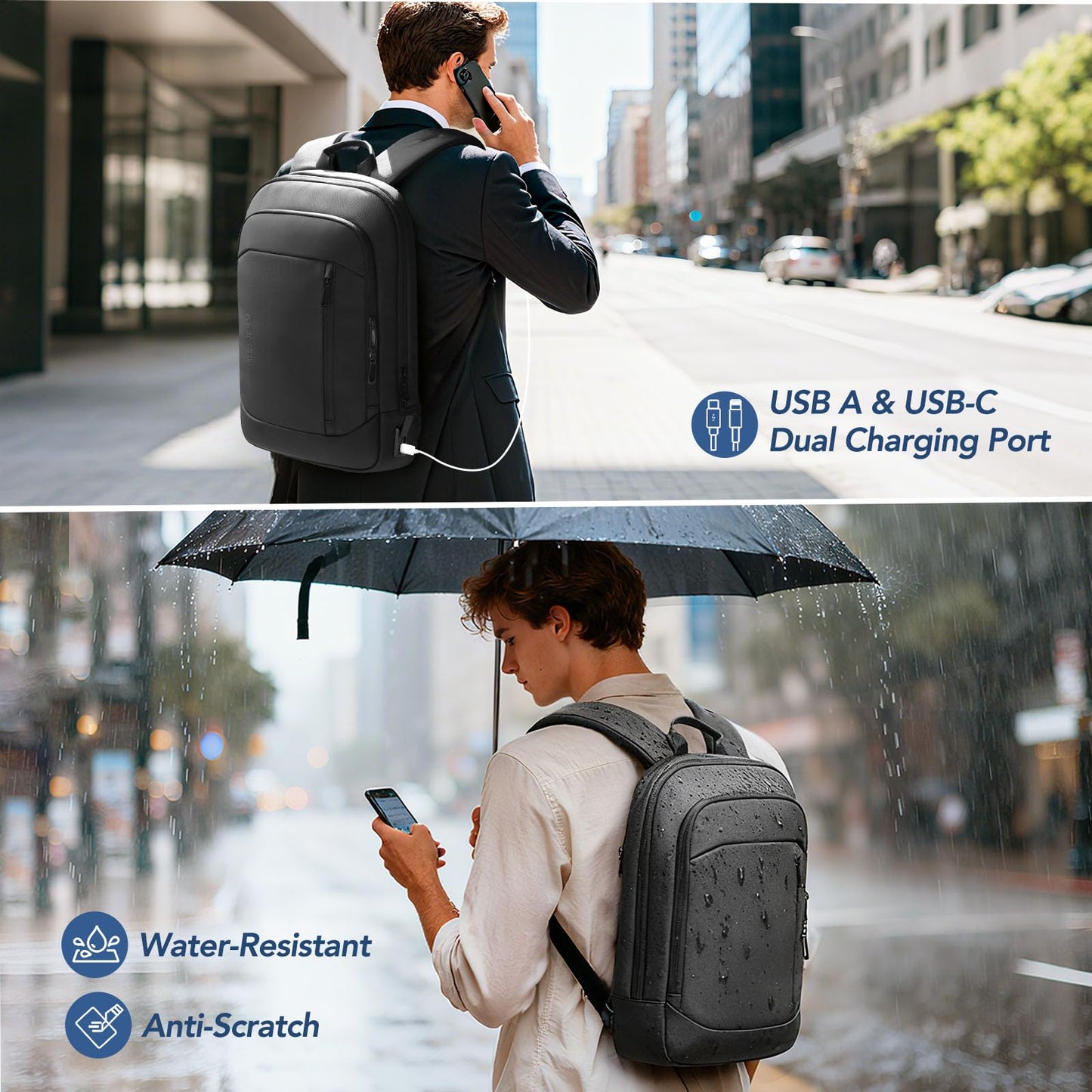 Slim Water Resistant 15.6 Laptop Backpack for Men Work Travel